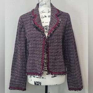 Sweet Lily Wmn's Size 8 Burgundy Tweed Boucle Long Sleeve Business Casual Jacket